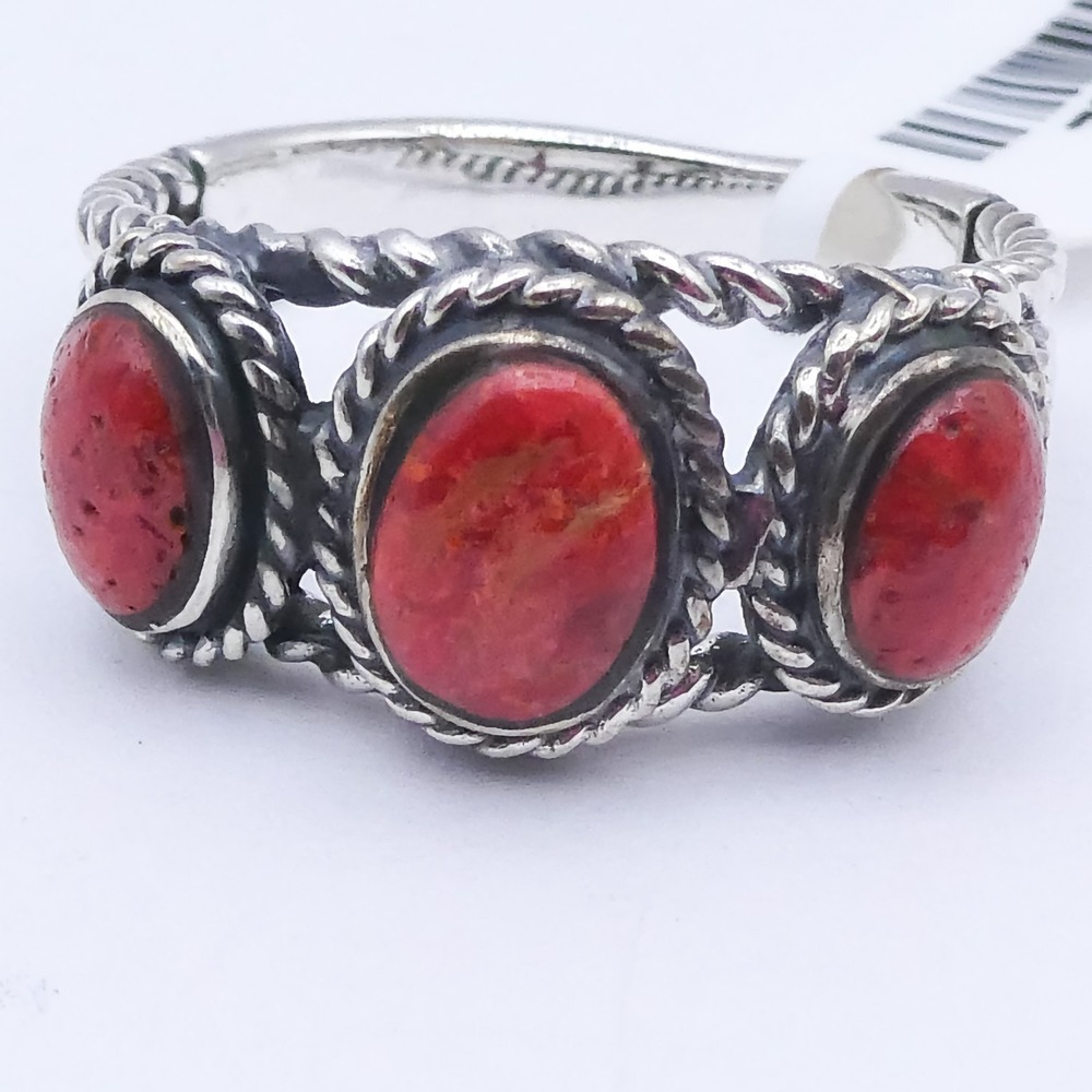 Handmade Sterling Silver Apple Coral Southwest Split-Shank Sz 8 Womens Ring
